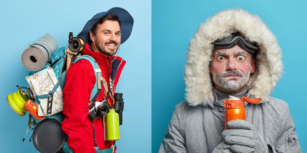 Two views of a man showing the range of Voyageurs National Park Weather