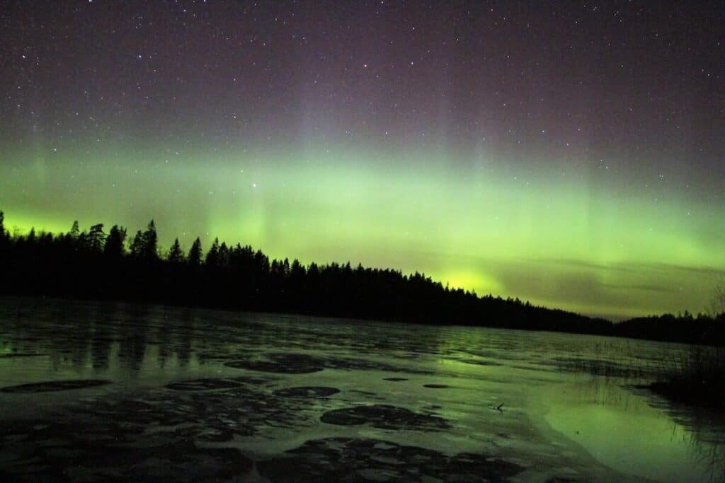 northern lights with a green hue