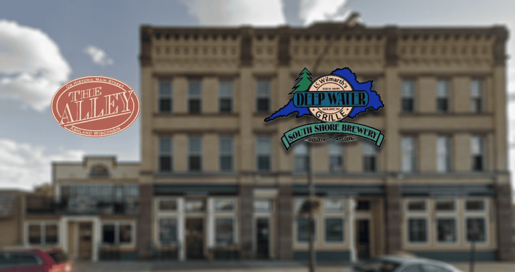 Deep Water Grille, South Shore Brewery, and The Alley front view (in Ashland, WI)