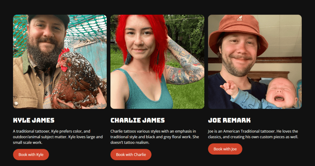 Voyageur Tattoo Co website. Booking an appointment with Voyageur Tattoo Co.