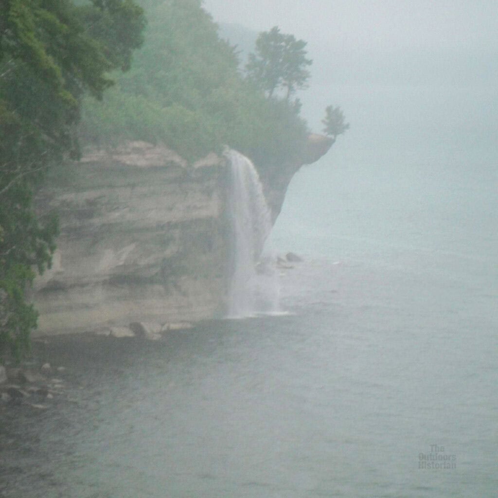 Spray Falls in the fog at Pictured Rocks