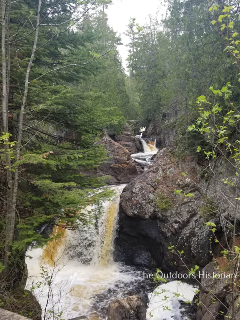 A view of a series of waterfalls at Cascade River State Park. 